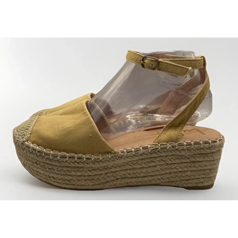 Lulus Janelle Platform Marigold Canvas Espadrille Sandals Women's Size 8